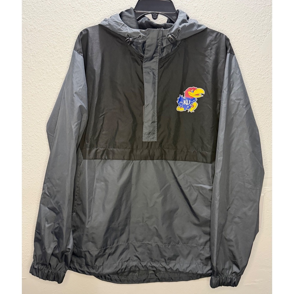 Gen 2 Kansas Jayhawks Windbreaker Jacket Mens Large Black Grey Half Zip Hooded